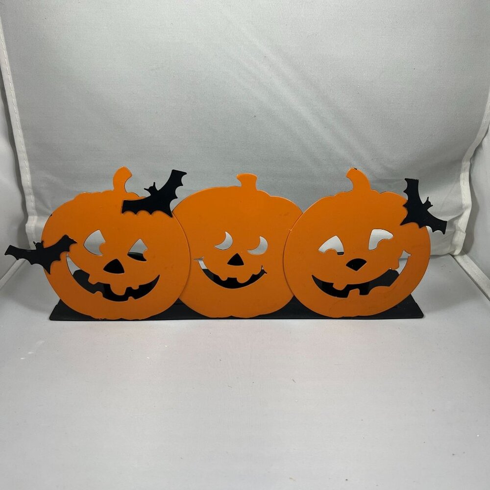 Hallmark Pumpkin & Bat Folding Metal Tealight & Votive Candle Holder - Halloween
